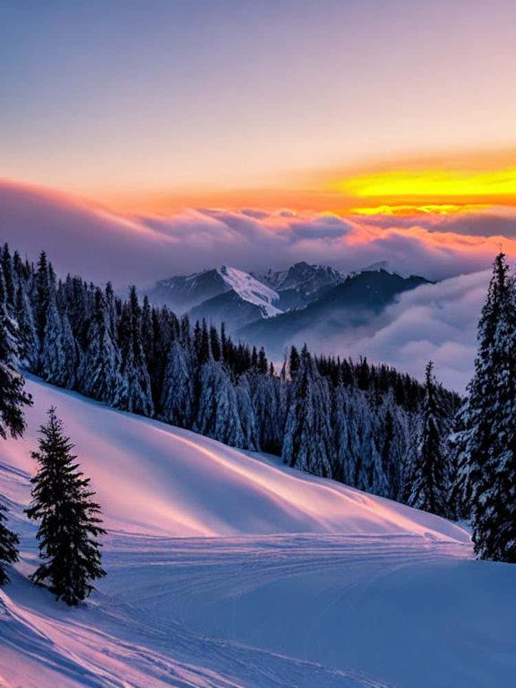 Mayrhofen, Austria Sunrise Skiing Poster