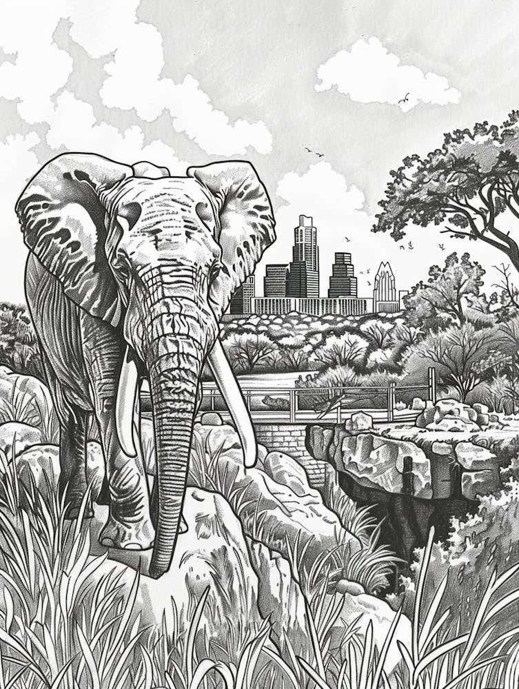 Zoo Austin Texas Black And White Drawing 2