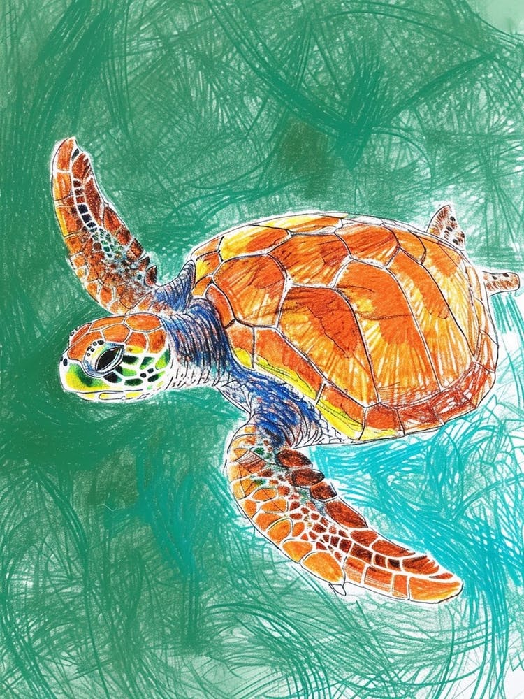 Green Sea Turtle Crayon Scribble 1