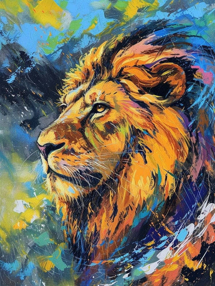 Asiatic Lion Facing A Storm Fauvist Painting 3
