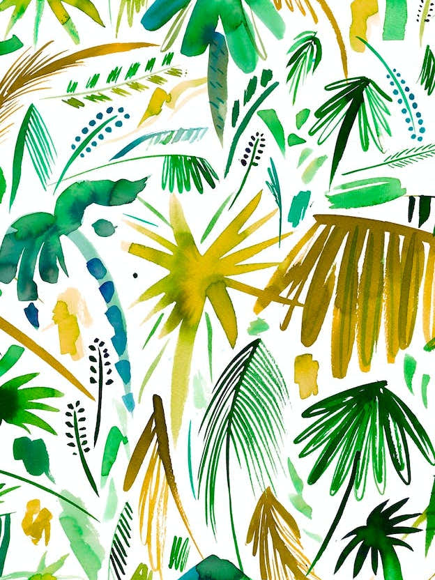 Brushstrokes Tropical Palms Green