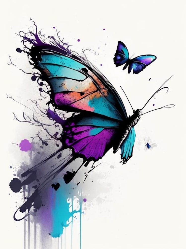Butterfly Flying In Sky Graffiti Illustration 1