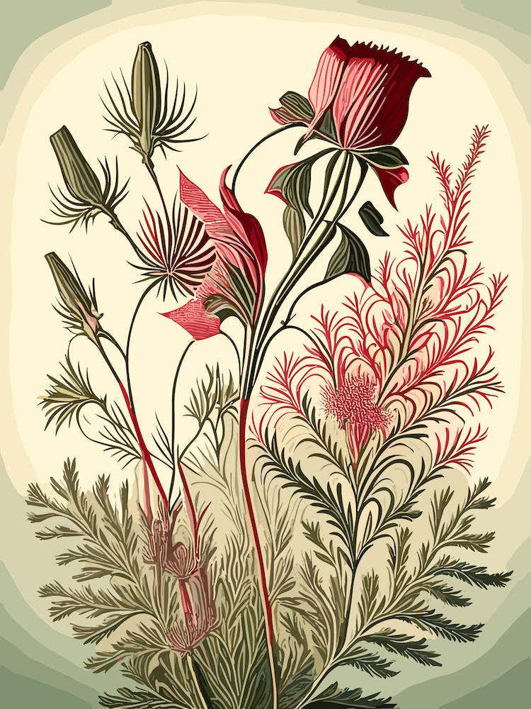 Prairie Smoke Wildflower Vintage Botanical 1