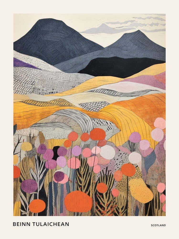 Beinn Tulaichean Scotland 2 Colourful Mountain Illustration Poster