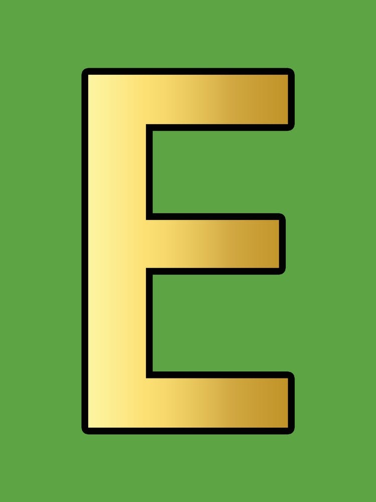 Letter E Gold Alphabet Green