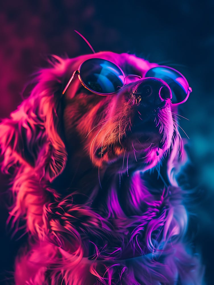 Beautiful Dog Under Neon Lights 2