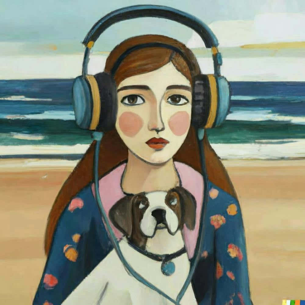Girl With Headphones And Dog