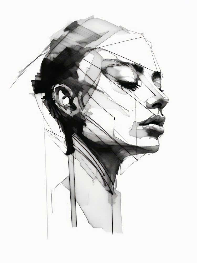 Graphic Portrait of a Woman. Black and White Abstract
