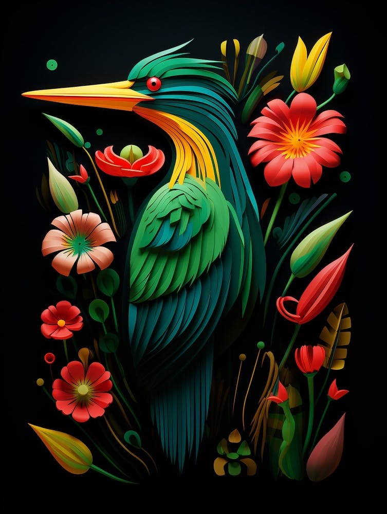 Folk Bird Illustration Green Heron 1