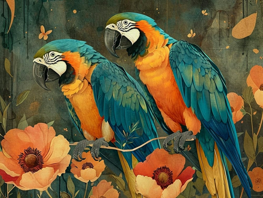 Floral Animal Illustration Macaw 2