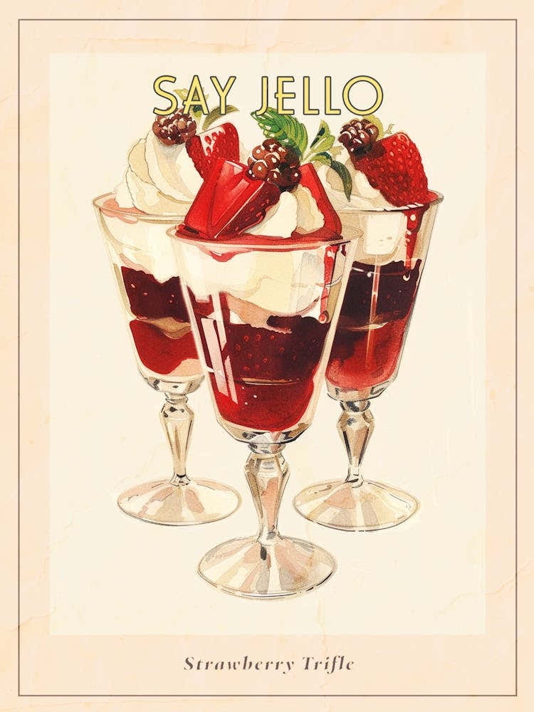 Strawberry Trifle With Jelly Vintage Cookbook Inspired 1 Poster