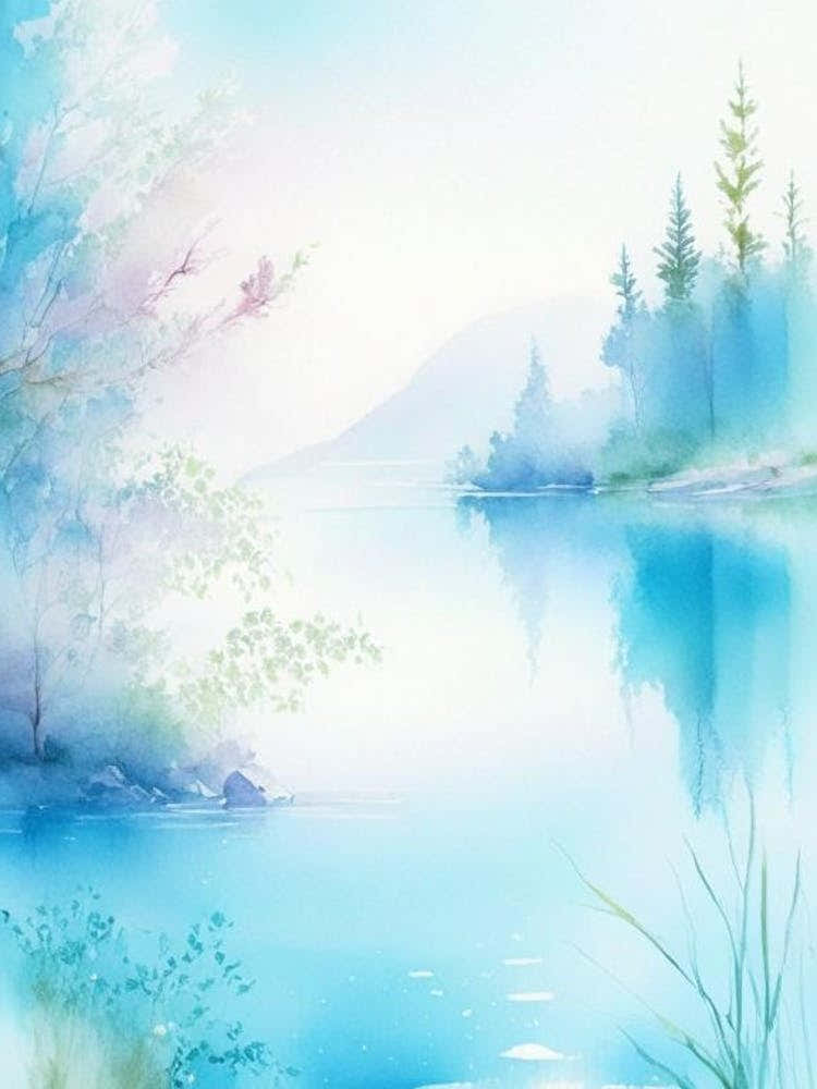 Crystal Clear Blue Lake Landscapes Waterscape Gouache 3
