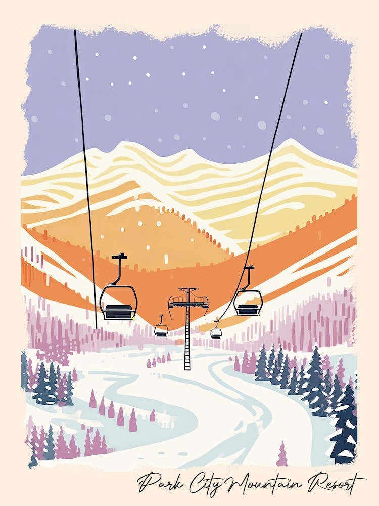 Poster Of Park City Mountain Resort   Utah, Usa, Ski Resort Pastel Colours Illustration 1