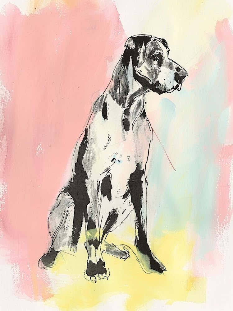 Great Dane Dog Pastel Line Watercolour Illustration  2