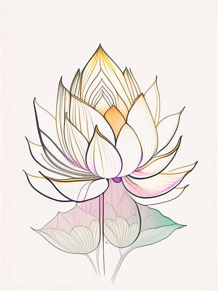 Sacred Lotus Abstract Line Drawing 1