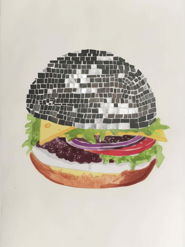 Disco Ball Burger Illustration Kitchen Disco