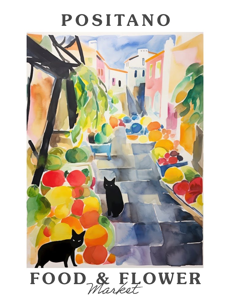 Food Market With Cats In Positano 2 Poster