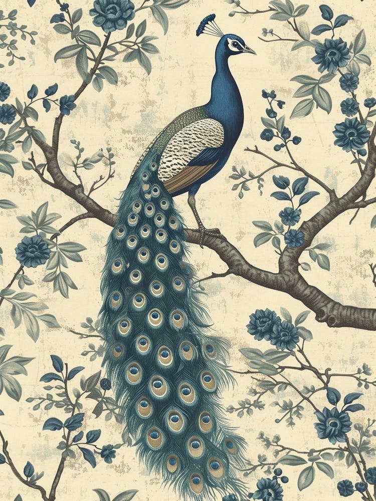 Cream Peacock Vintage Wallpaper 2