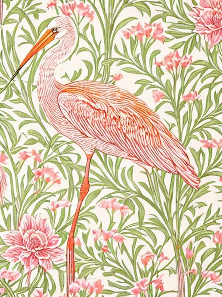 Stork 2 William Morris Style Bird