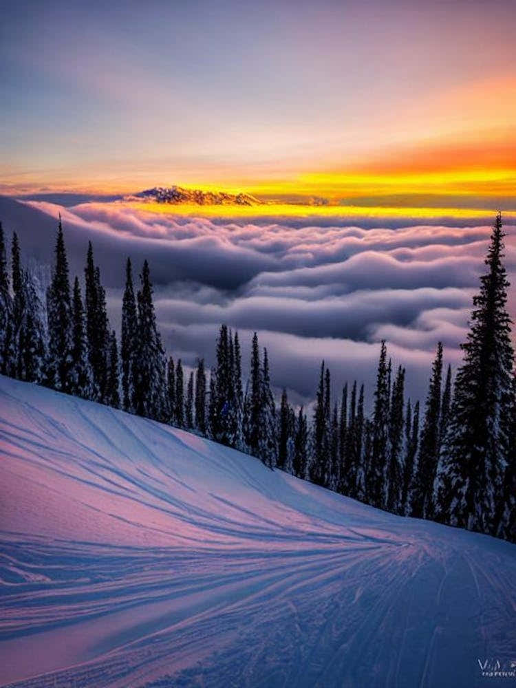 Revelstoke, Canada 1 Sunrise Skiing Poster