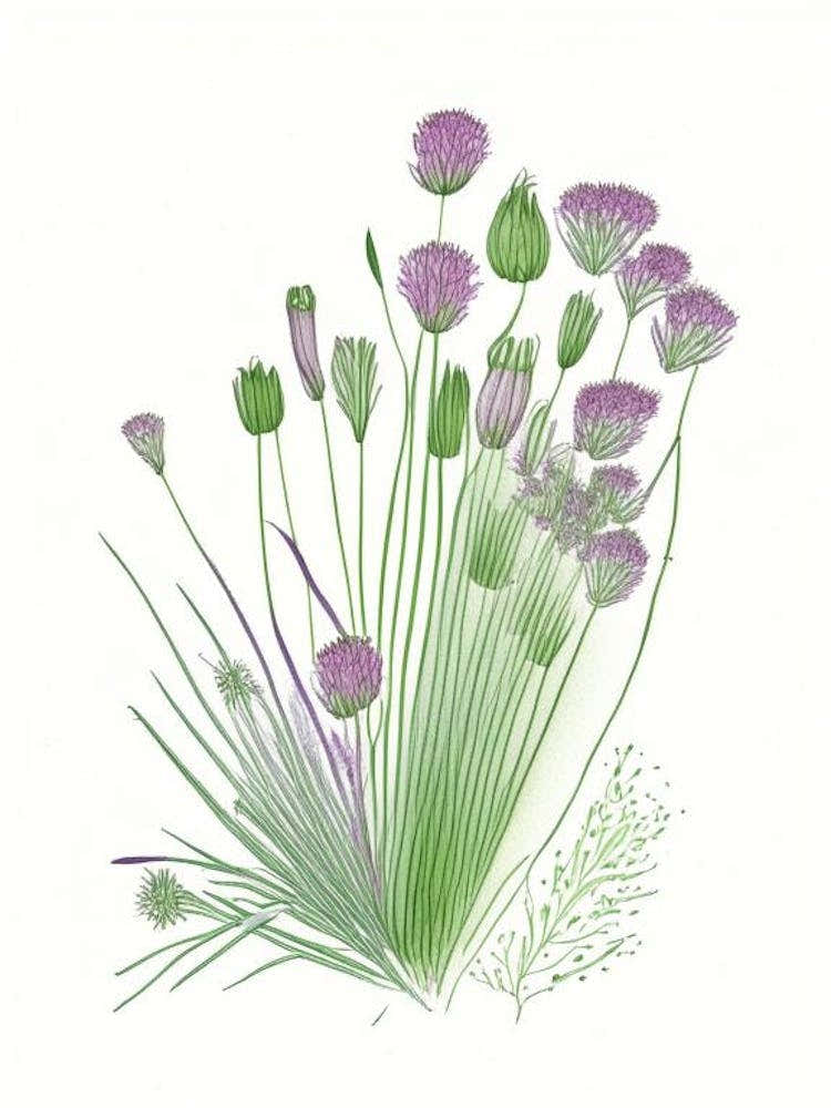 Chives Spices And Herbs Pencil Illustration 2