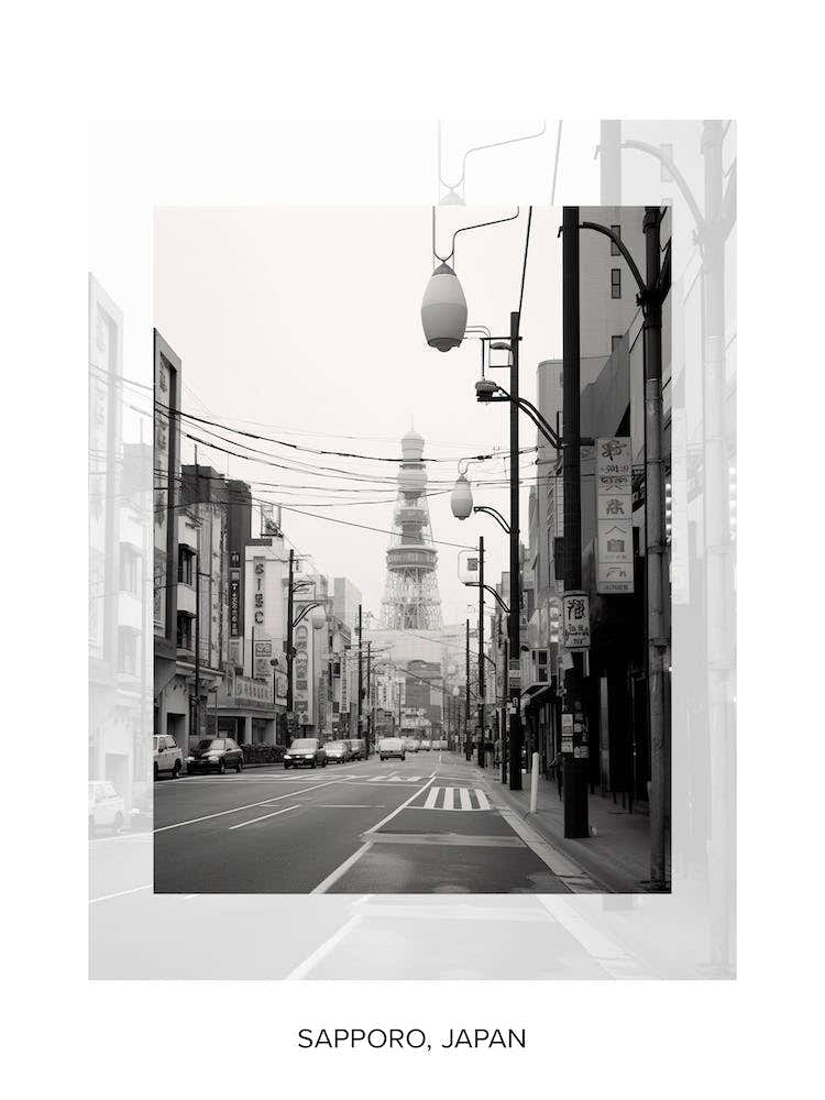 Poster Of Sapporo, Japan, Black And White Old Photo 1