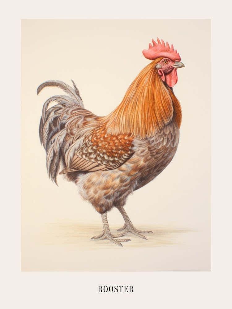 Vintage Bird Drawing Rooster 2 Poster