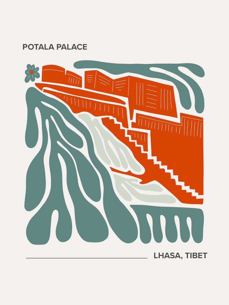 Potala Palace   Lhasa, Tibet, Warm Colours Illustration Travel Poster 2
