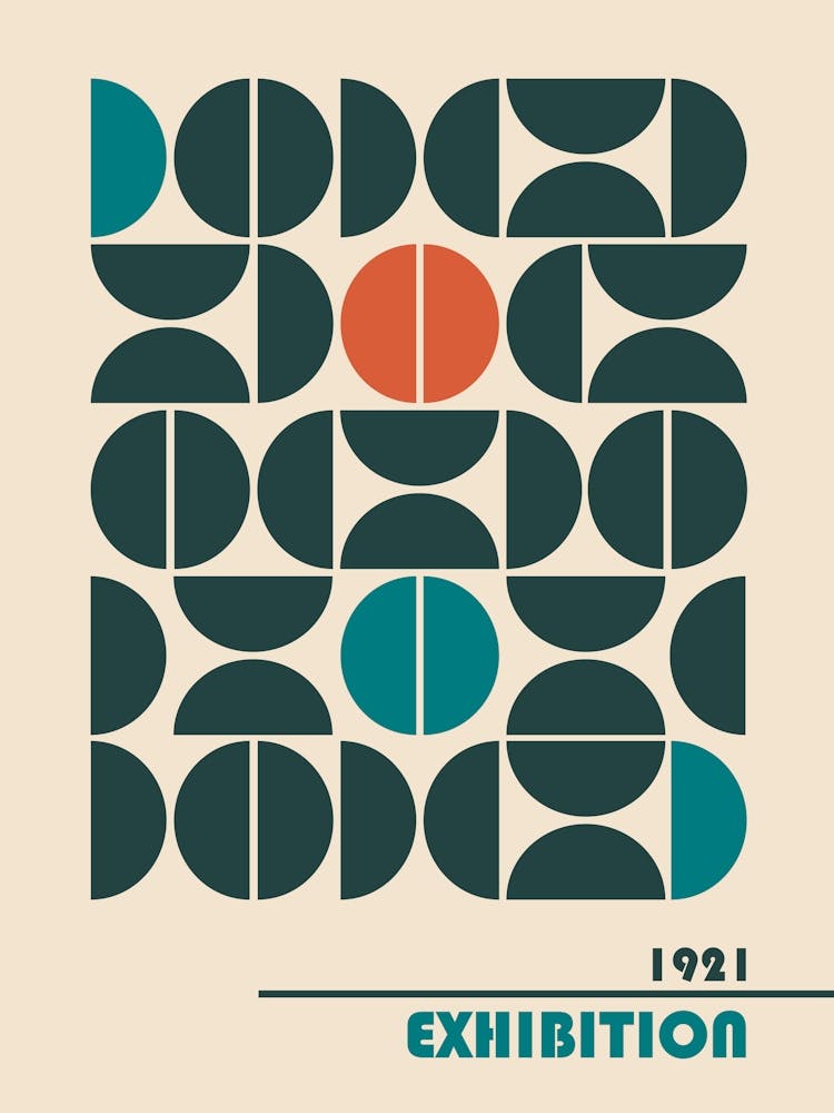 Bauhaus style, Mid century modern, Geometric abstract print, Retro