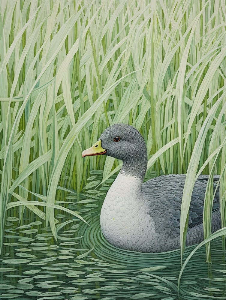 Ohara Koson Inspired Bird Painting Coot 3