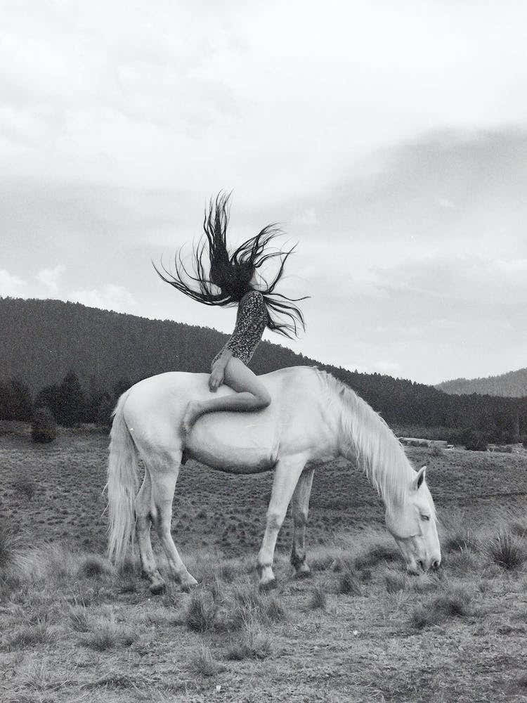 Horse Girl Black and White Film Photo