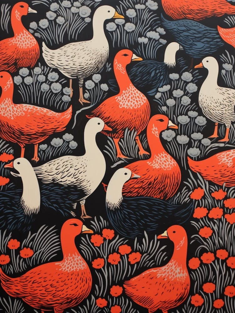 Bird Pattern Linocut Style 5