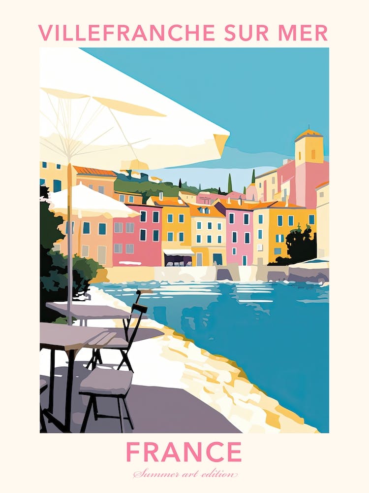 Villefranche Sur Mer, France, Flat Pastels Tones Illustration 3 Poster