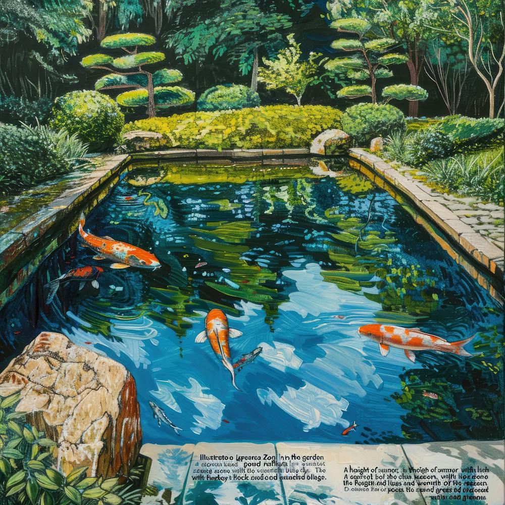 Summer Zen Japanese Garden Series In Style Of David Hockney 3 Art Print summer-zen-japanese-garden-series-in-style-of-david-hockney-3-art-print