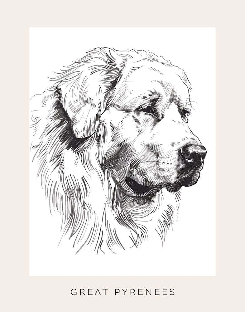 Great Pyrenees Dog Line Sketch Poster