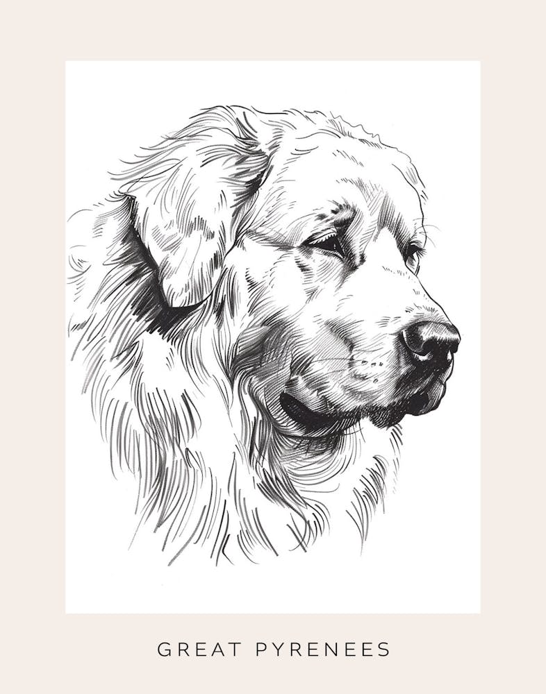 Great Pyrenees Dog Line Sketch Poster