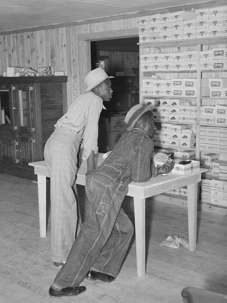 Southeast Missouri Farms, Boys Waiting To Be Waited On, Cooperative Store At La Forge Project, Missouri By Russell Lee