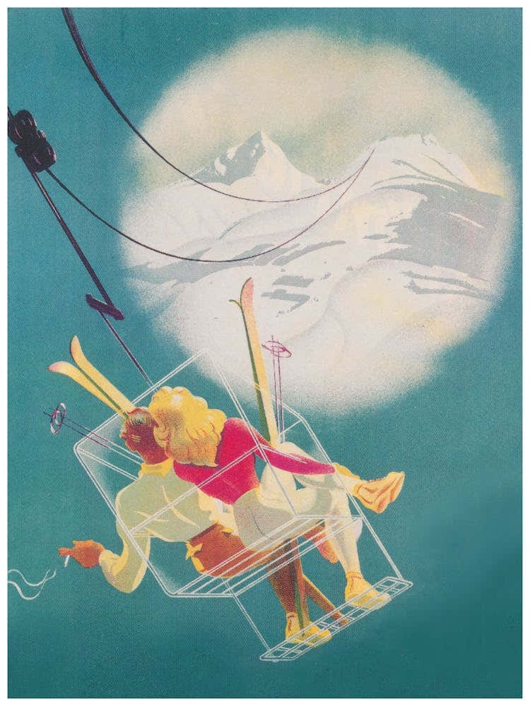 Ski Lift Romantic Vintage Ski Poster