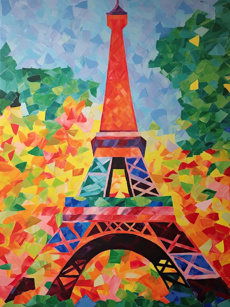 Eiffel Tower Paris France David Hockney Style 8