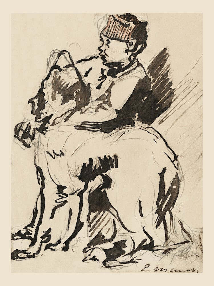 A Boy Holding His Dog   Édouard Manet