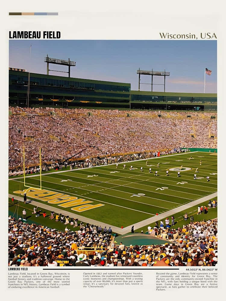 Lambeau Field Poster Green Bay Packers Wall Art Lambeau Print Lambeau Stadium Art Green Bay Decor Lambeau Stadium Photo