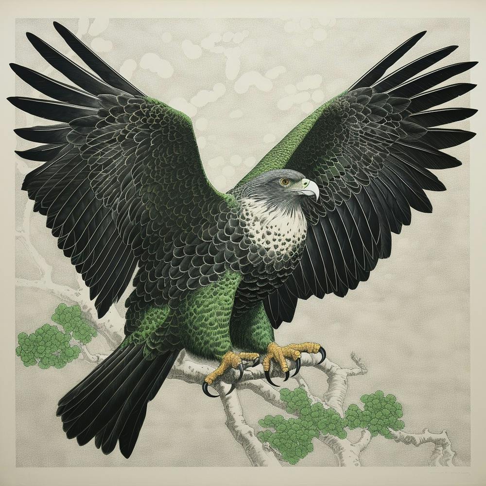 Ohara Koson Inspired Bird Painting Hawk 3 Square