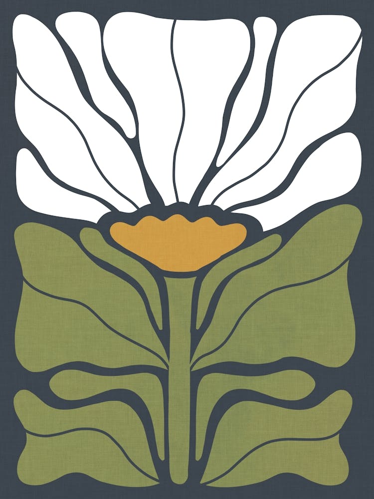 Bold Retro Boho Deco Floral in full bloom 2 Green Ochre Dark Grey