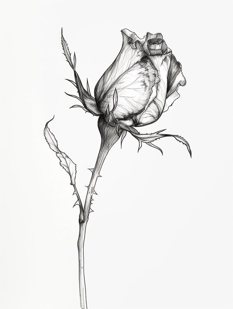 English Rose Black And White Line Drawing 6