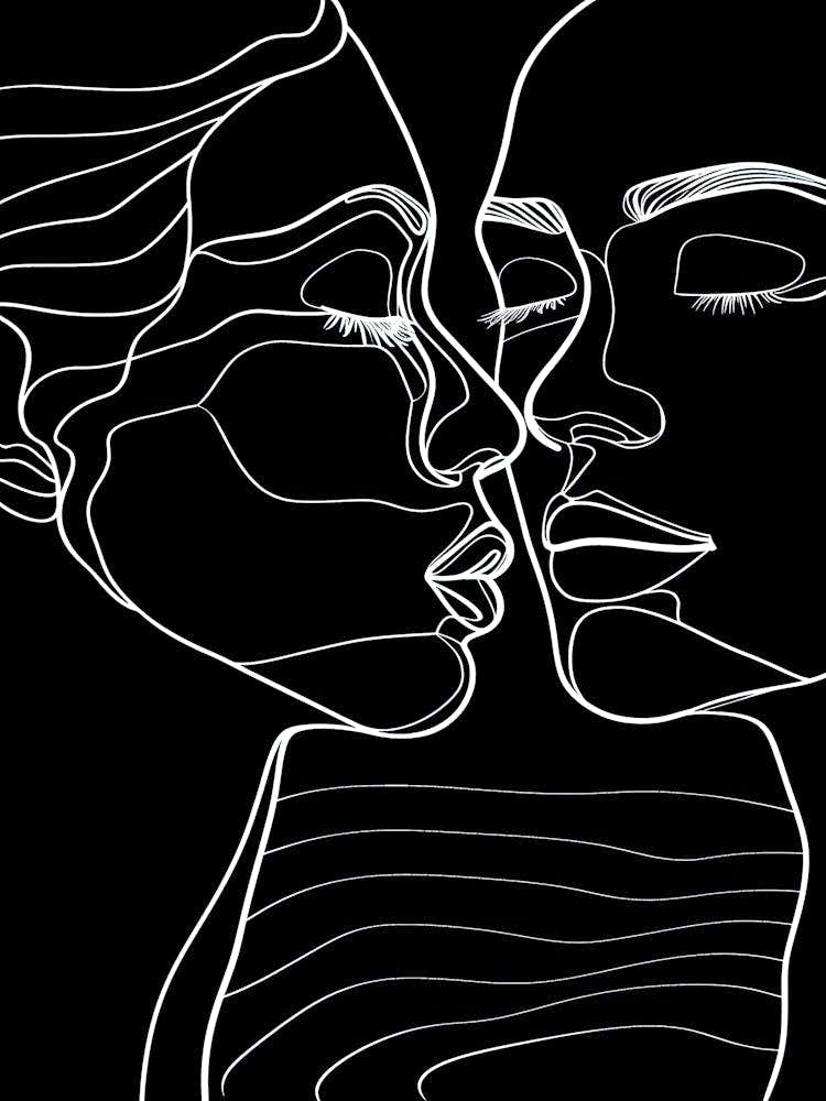 Black And White Abstract Women Faces In Line 6