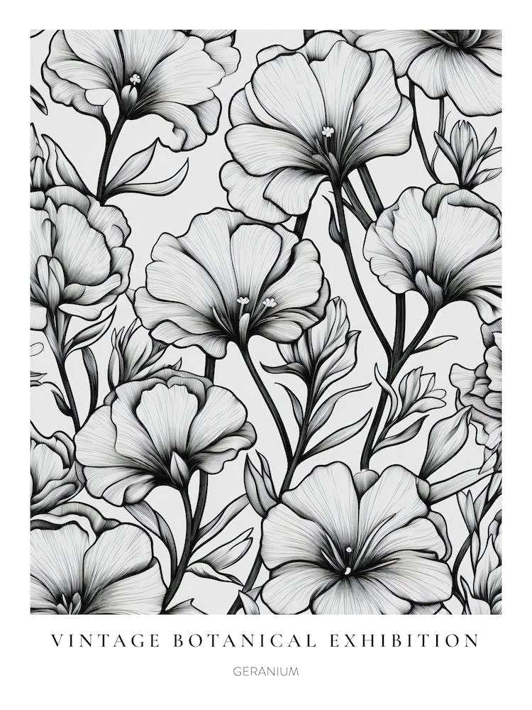 Geranium B&W Vintage Botanical Poster