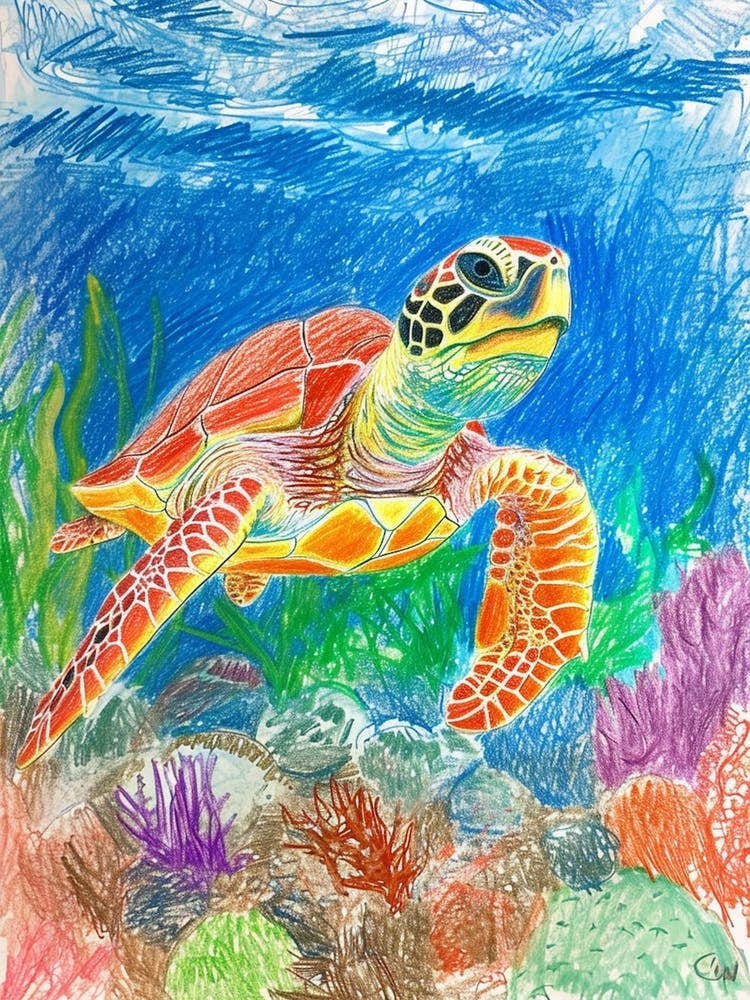 Rainbow Underwater Sea Turtle Crayon Scribble 3