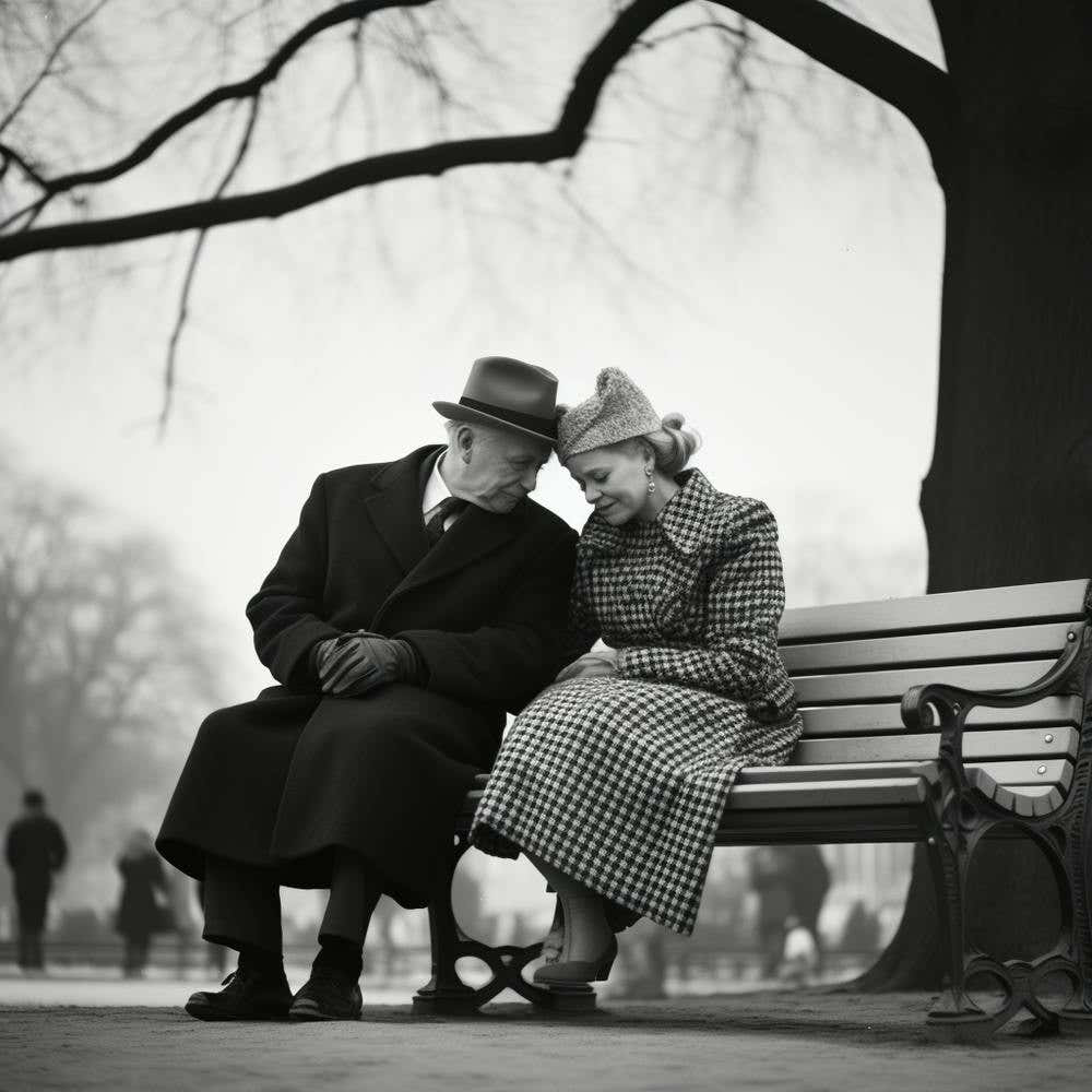 Loving old couple Sitting On Park Bench