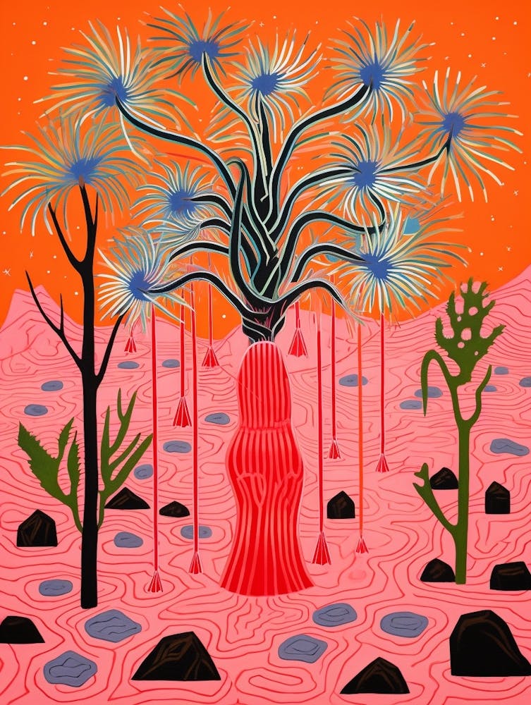 Pink And Red Plant Illustration Ponytail Palm 8