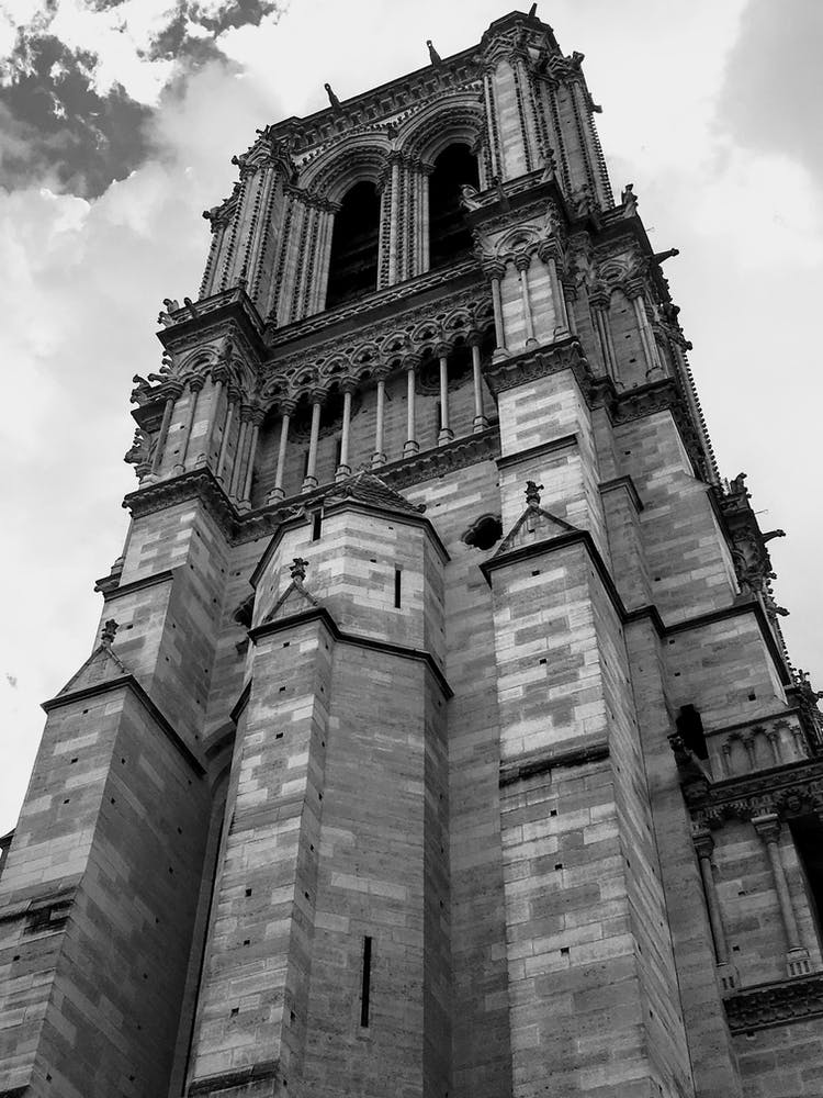 Old Notre Dame Cathedral Tower in Black and White